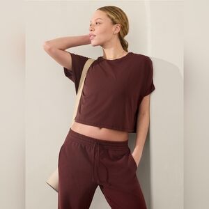 Athleta With Ease Crop Tee, Color: Garnet